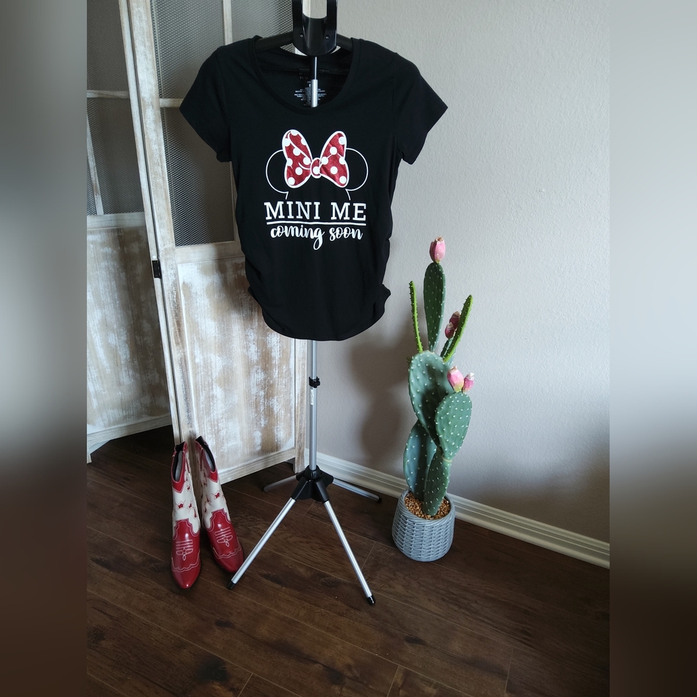 Disney Hybrid Apparel Maternity Black Tee with Red Polka Dot Bow